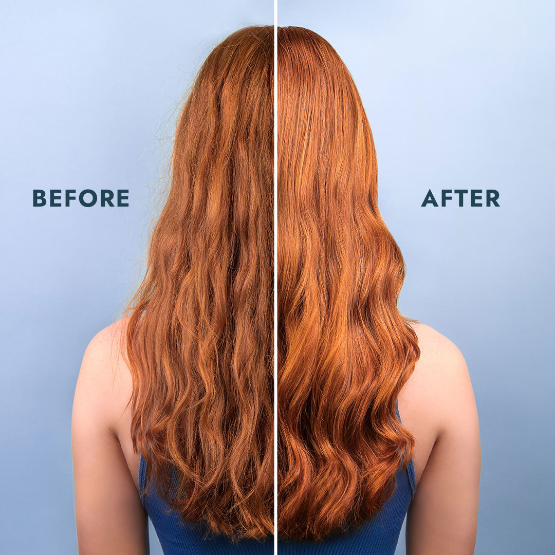 Before and after hair picture of the benefits of Crystal Clear Head-To-Toe Cleansing Soap.